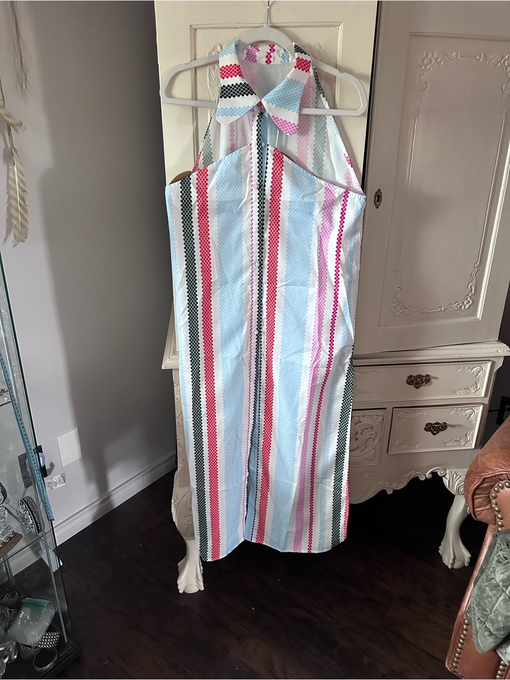Amazon Striped Maxi Dress in Light Blue, Pink, White
